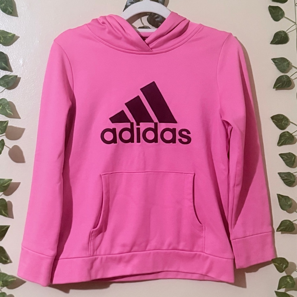 adidas Girls Pink Hoodie with Black Logo